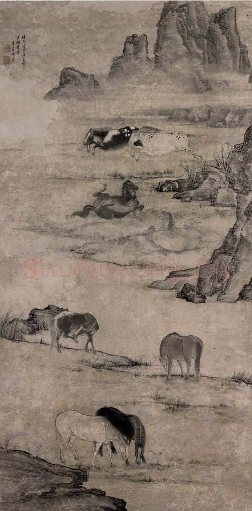 清 张穆《八骏图轴》书画作品