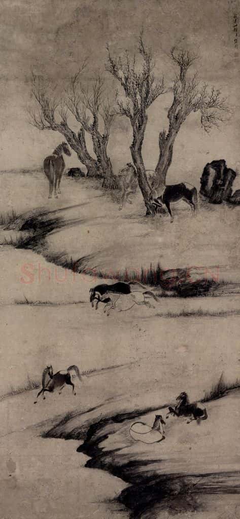 清 张穆《八骏图轴》书画作品