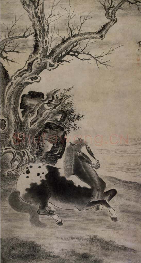 清 张穆《古木名驹图轴》书画作品