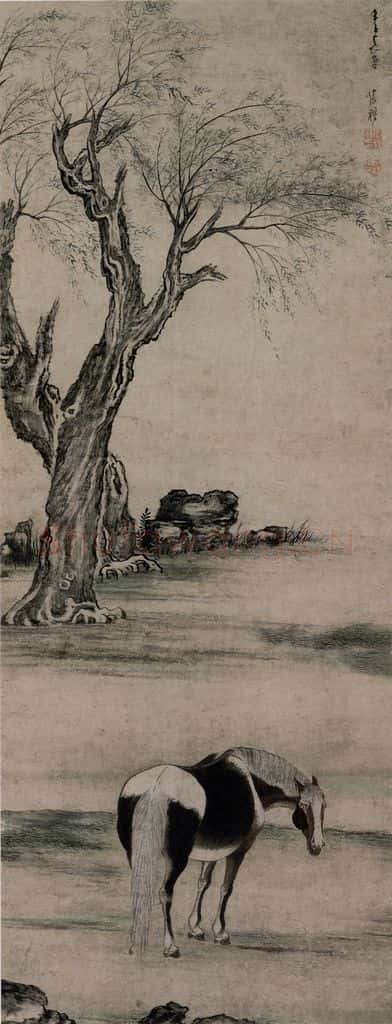 清 张穆《柳坡憩马图轴》书画作品