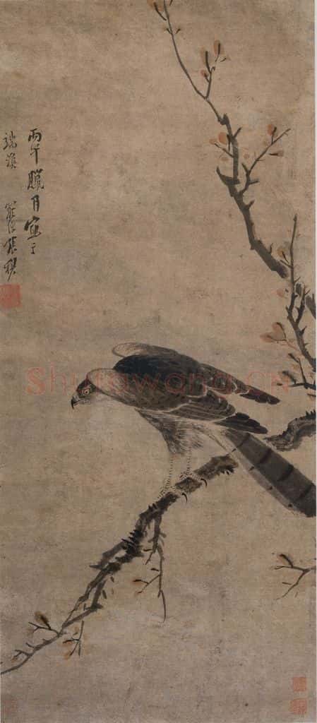 清 张穆《秋书老鹰图轴》书画作品