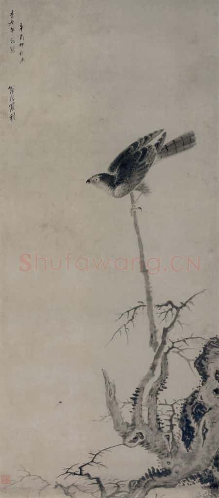 清 张穆《枯树苍鹰图轴》书画作品