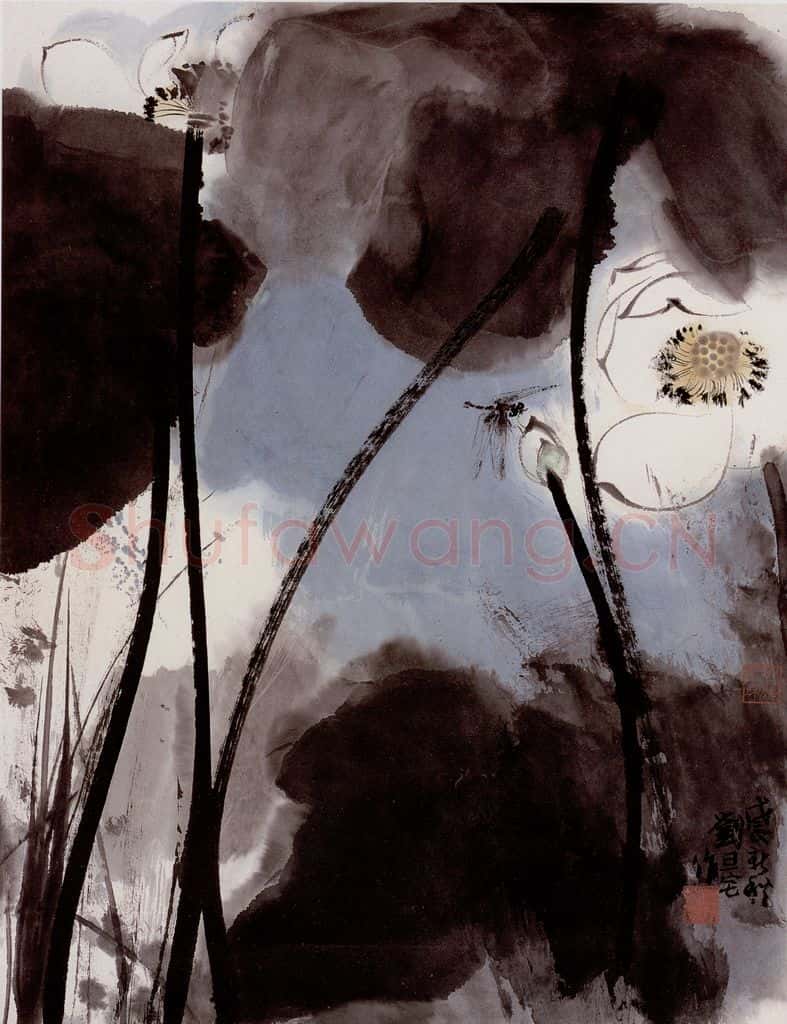 刘旦宅 荷花蜻蜒 书画作品