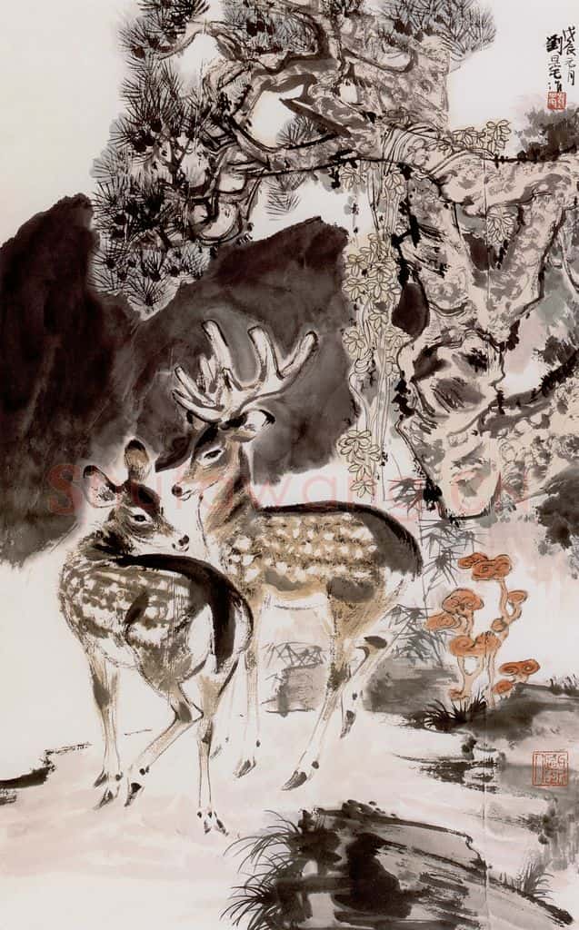  刘旦宅 老松双鹿图 书画作品