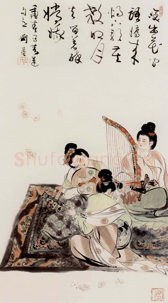 刘旦宅 唐人奏乐图 书画作品