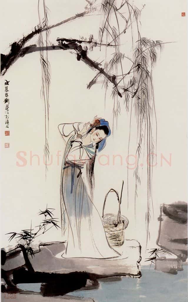 刘旦宅 柳荫仕女 书画作品