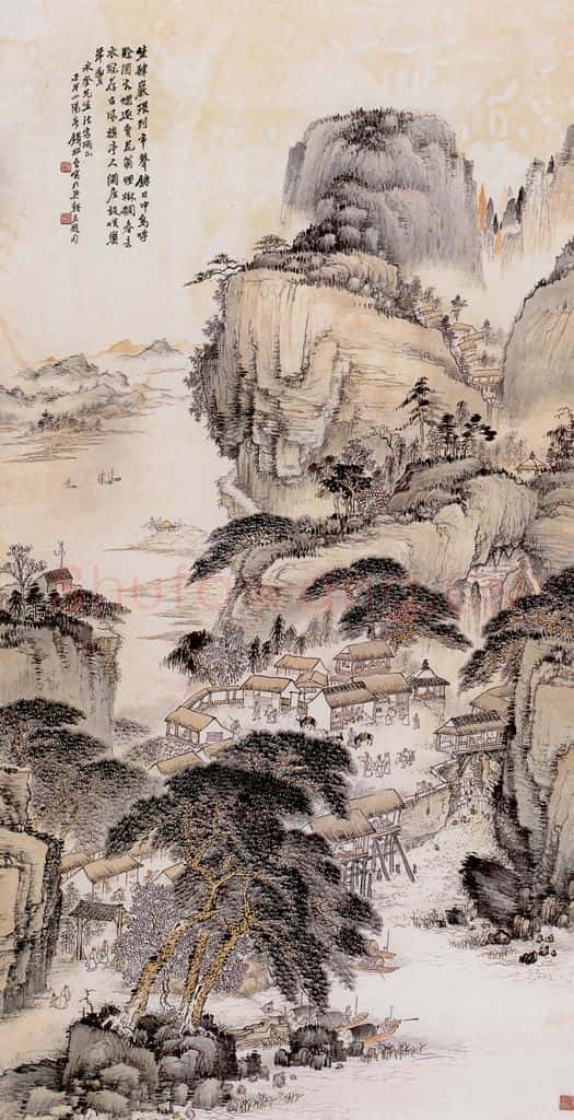  钱松嵒 岩边野肆 书画作品