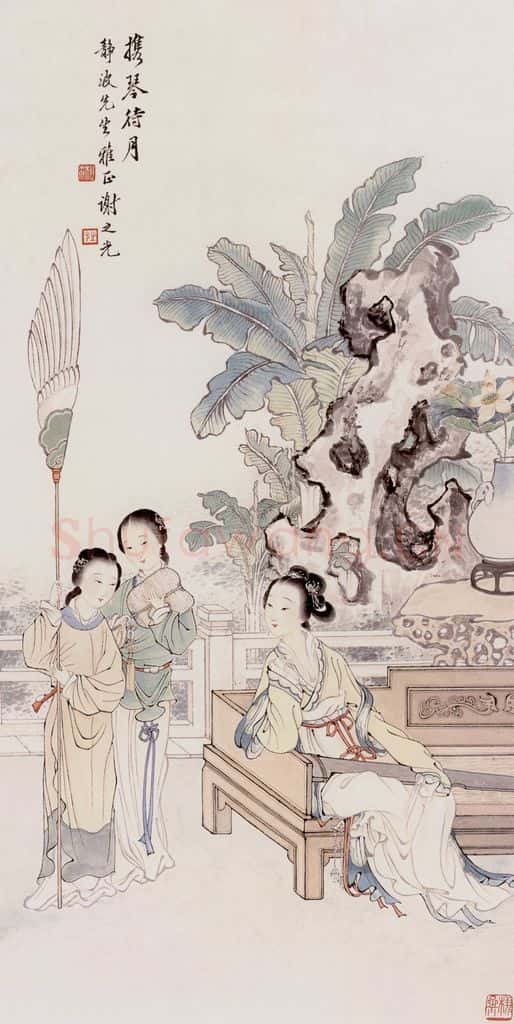  谢之光 落琴待月 书画作品