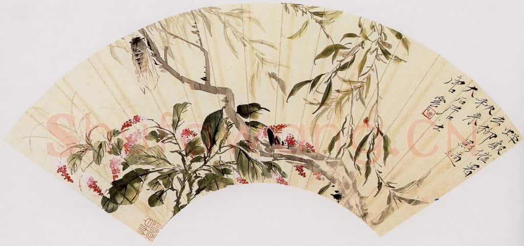  唐云 柳蝉花卉 书画作品