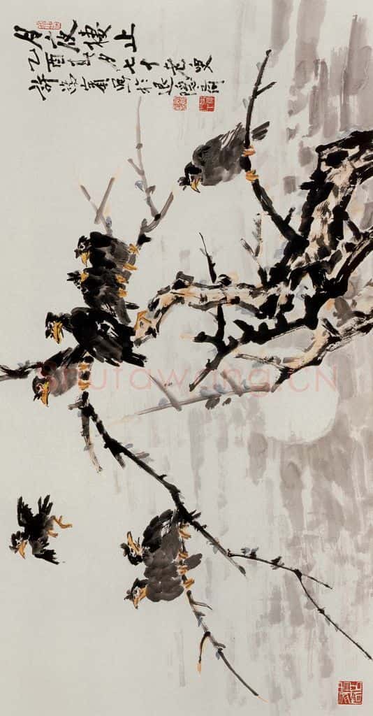 许鸿宾《月夜栖止》书画作品