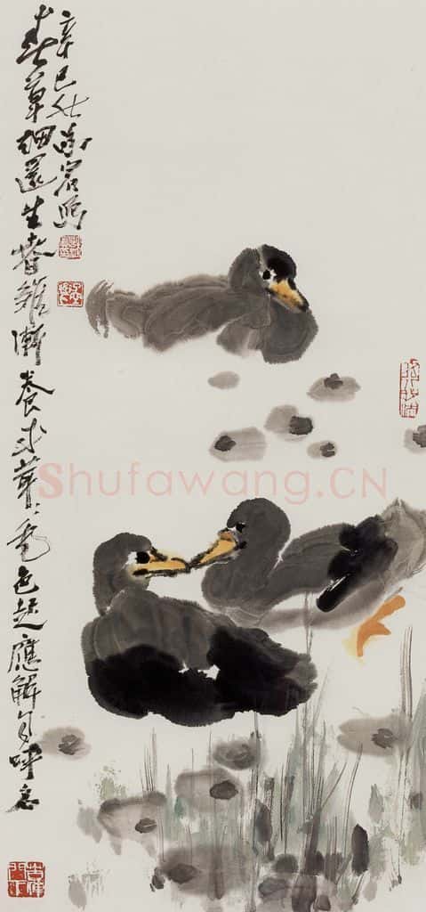 许鸿宾《河鸭》书画作品