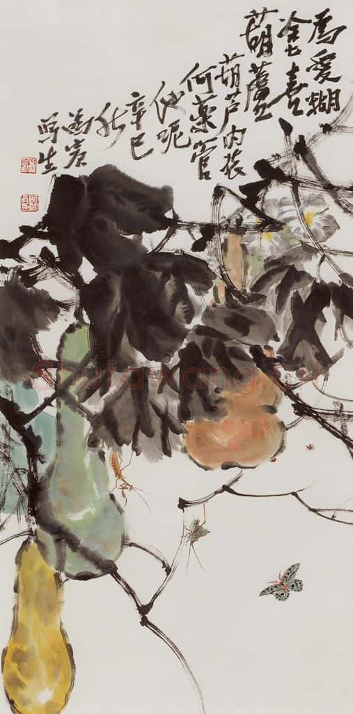 许鸿宾《为爱糊涂喜葫芦》书画作品