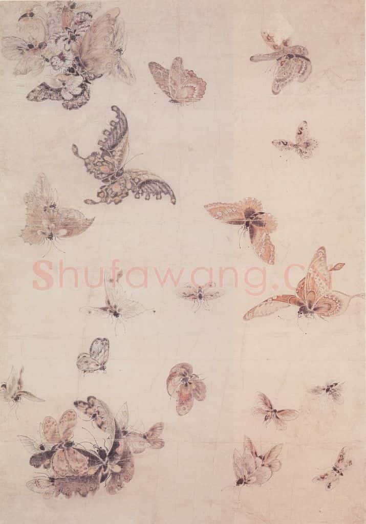 元 无款 百蝶图页 书画作品