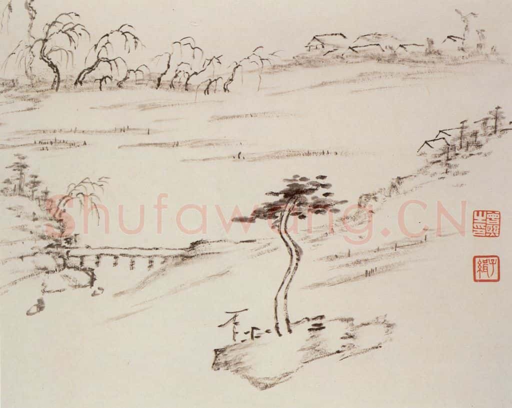 清 曾熙 干笔山水册 书画作品