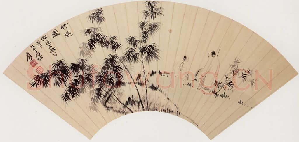 近现代 张大千 竹趣图扇页 书画作品