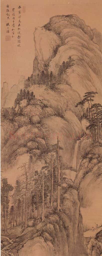 明 盛茂烨 松下观瀑图轴(附局部图) 书画作品