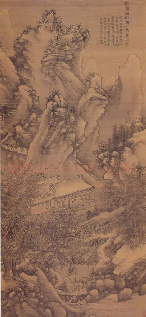明 谢时臣 雪人行旅图轴 书画作品