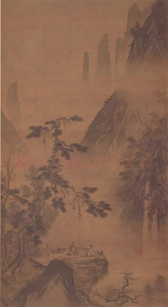明 无款 松萌观瀑图轴 书画作品