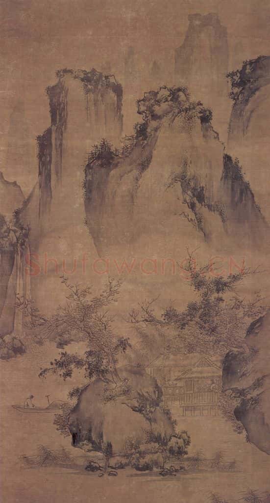 明 无款 溪山浮棹图轴 书画作品