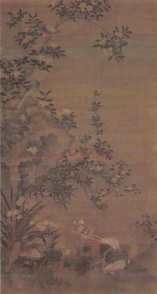 明 周之冕 花石锦鸡图轴 书画作品