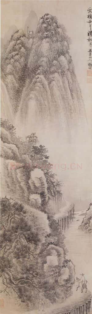 明 张瑞图 深山行旅图轴 书画作品