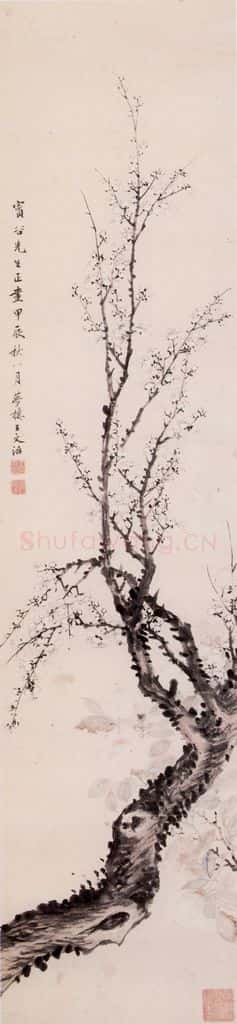 清 王文治 山茶白梅图轴 书画作品