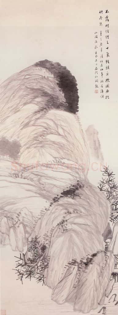 清 任伯年 山阁流泉图轴 书画作品