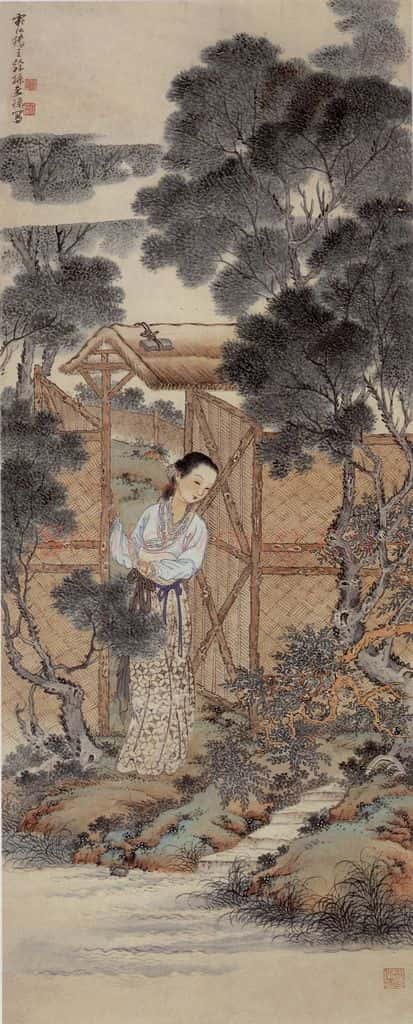 徐燕孙《柴门仕女》书画作品