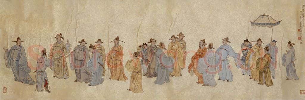徐燕孙《唐弘文馆十八学士图》书画作品