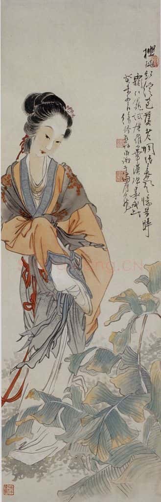 徐燕孙《芭蕉仕女》书画作品