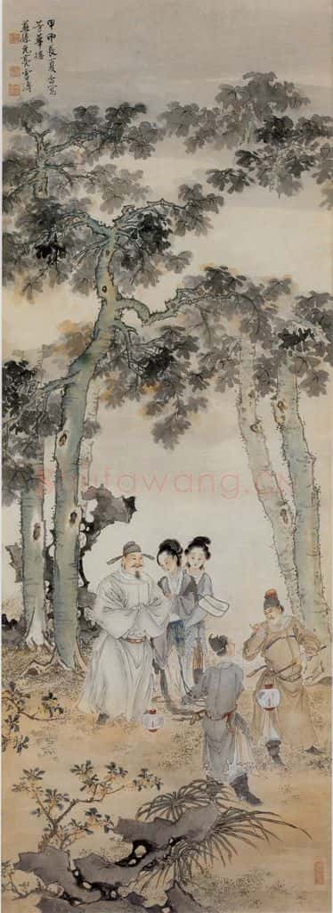 1944年 徐燕孙《桐阴夜游图》书画作品