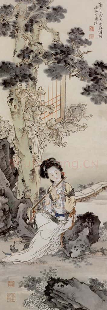 徐燕孙《桐阴吹箫》书画作品