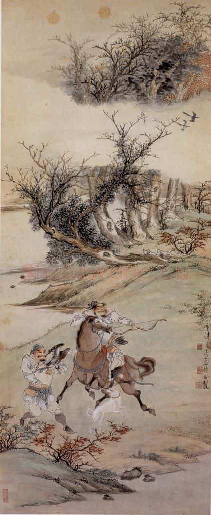  徐燕孙《狩猎图》书画作品