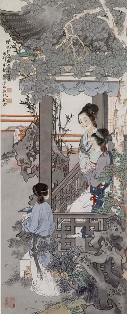  徐燕孙《桐阴仕女》书画作品