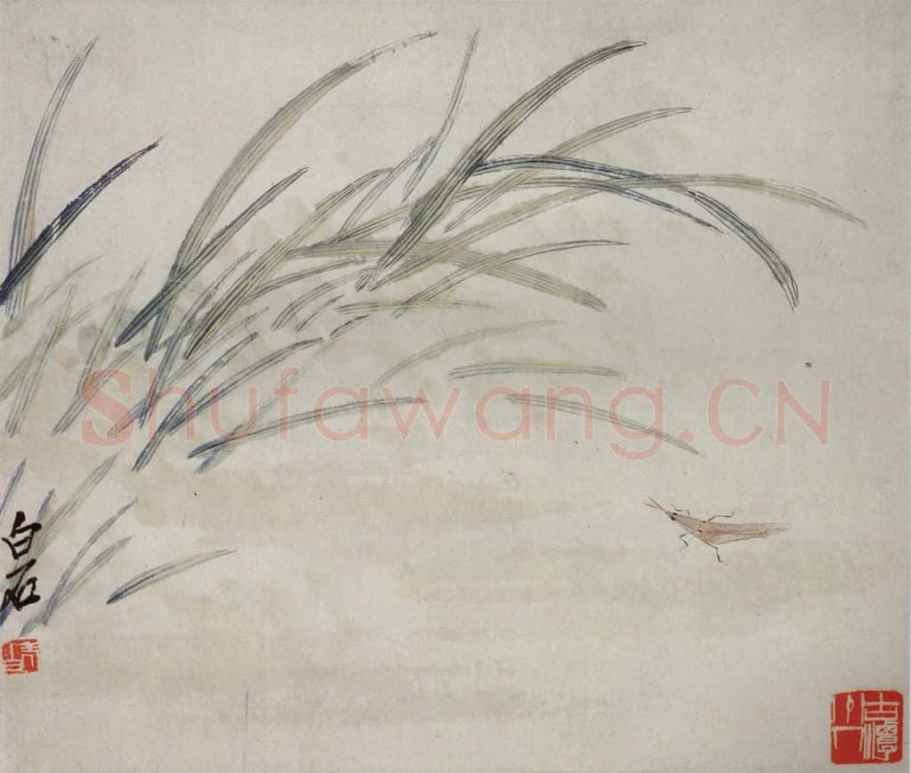 约20年代初期 齐白石《草·虫》书画作品