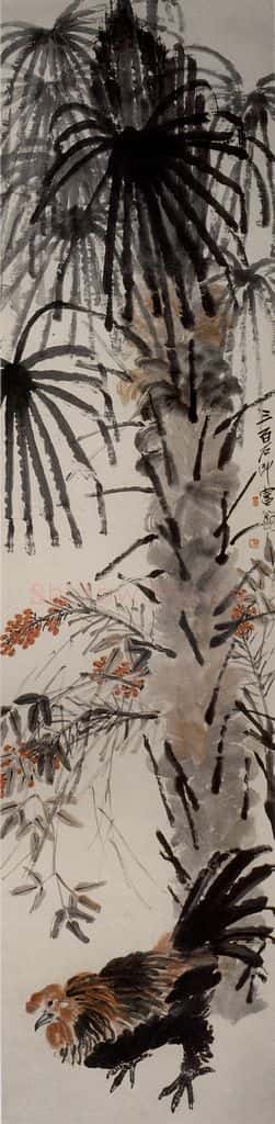 约20年代初期 齐白石《棕树公鸡》书画作品
