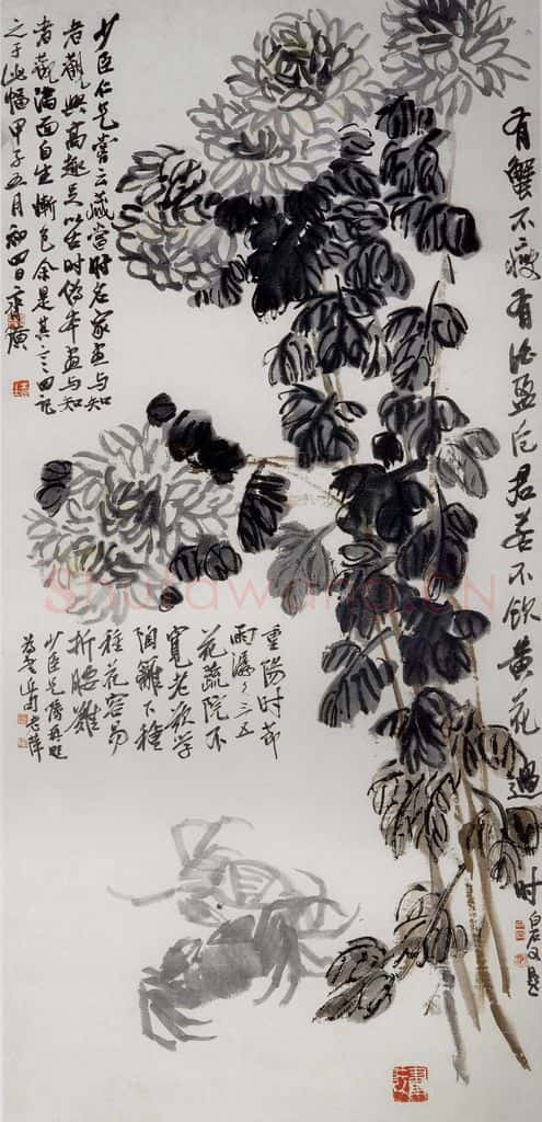 1924年 齐白石《菊花螃蟹》书画作品