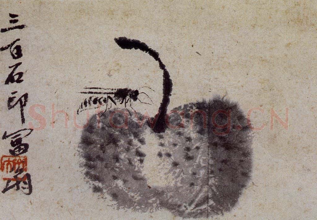 1919年 齐白石《秋梨细腰蜂》书画作品