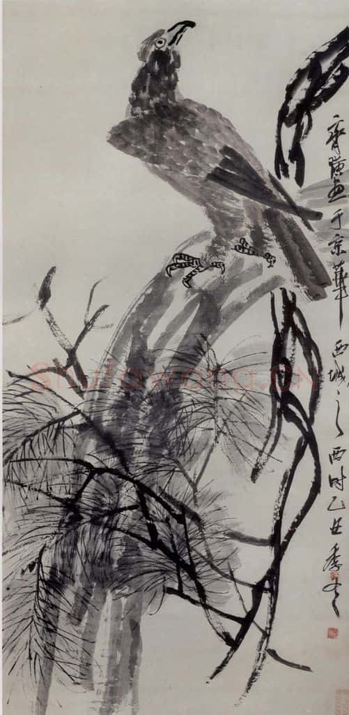 1925年 齐白石《松鹰》书画作品