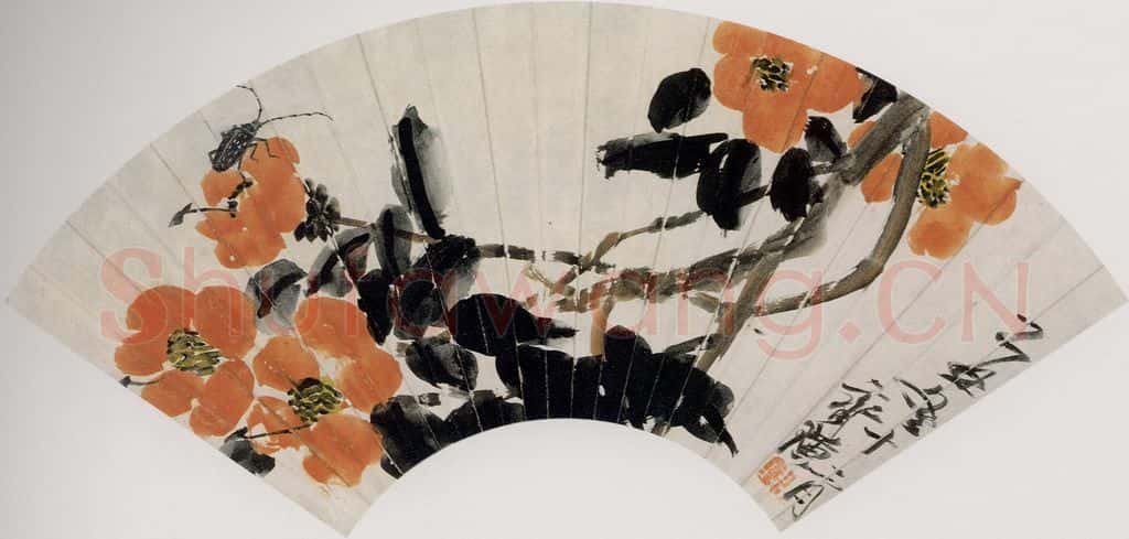 1926年 齐白石《茶花天牛》书画作品