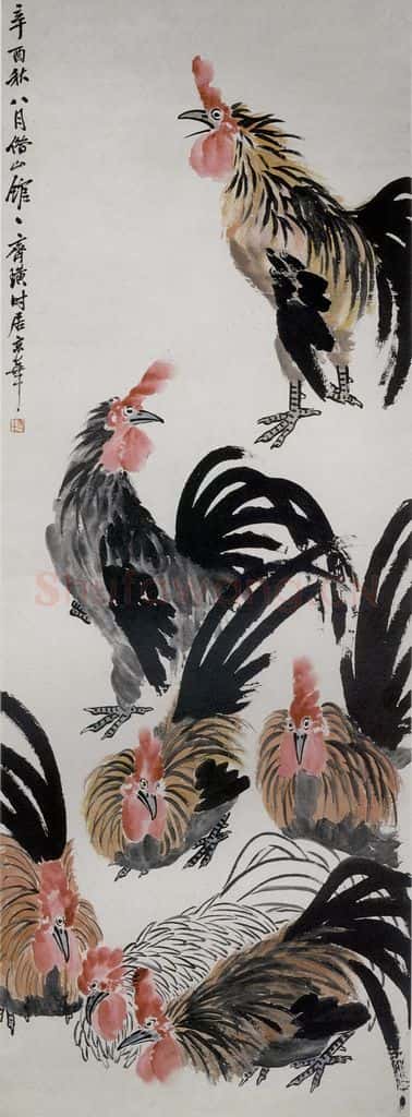 1921年 齐白石《七鸡图》书画作品