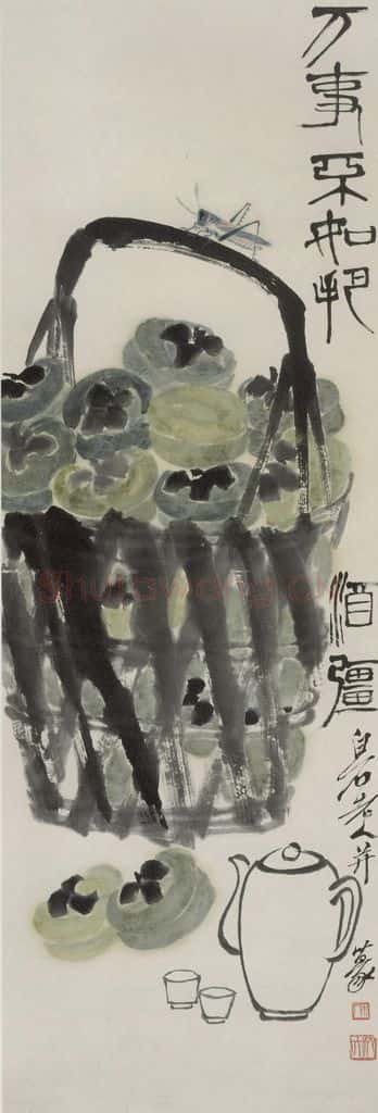 约40年代中期 齐白石《柿酒图》书画作品