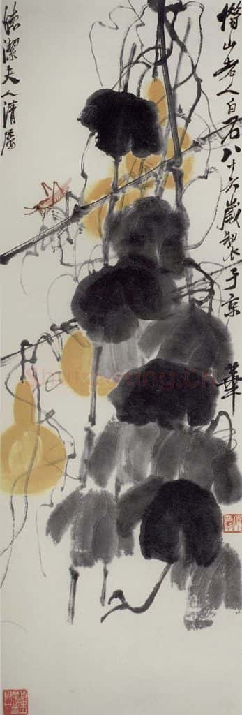 1946年 齐白石《葫芦草虫》书画作品