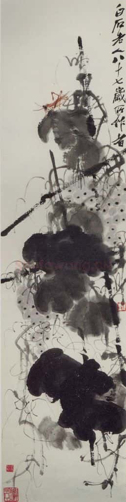 1947年 齐白石《葡萄蝗虫》书画作品