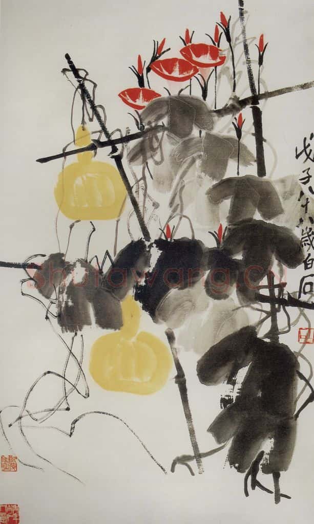 1948年 齐白石《牵牛花》书画作品