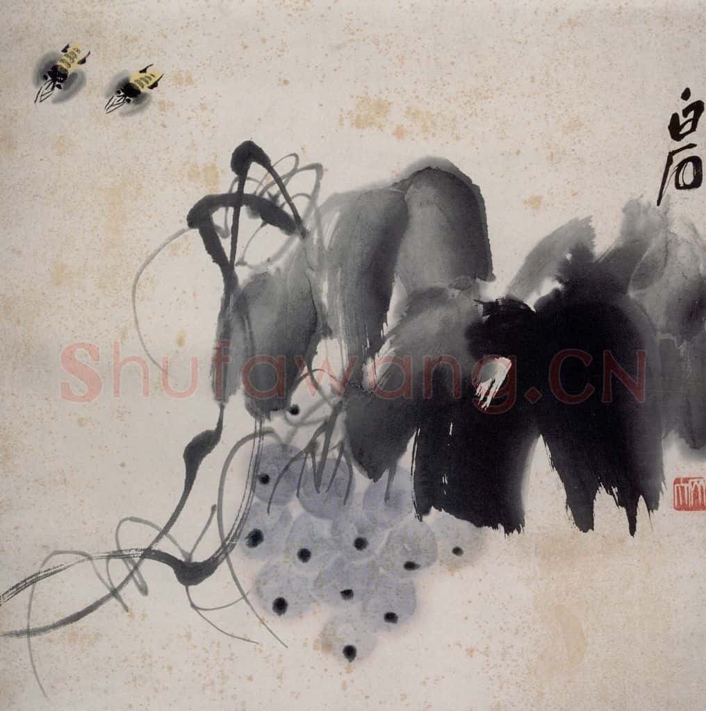 1948年 齐白石《葡萄蜜蜂》书画作品