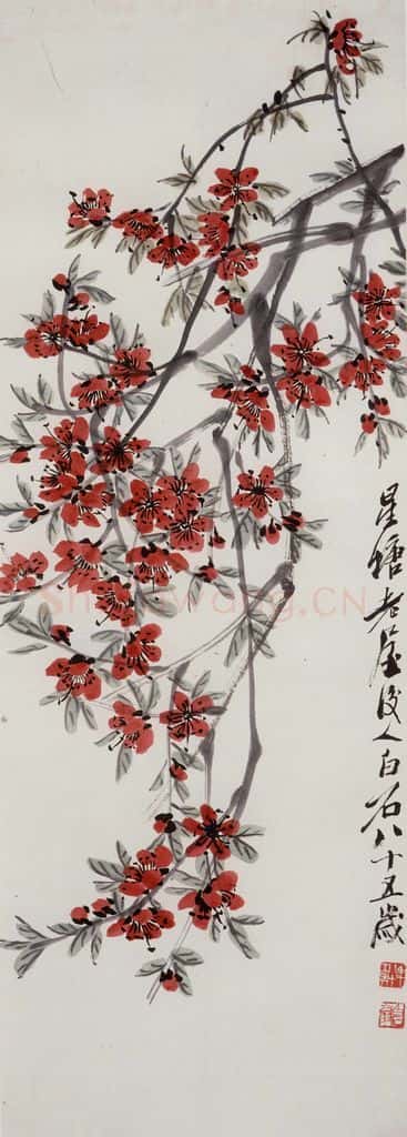 1945年 齐白石《桃花》书画作品