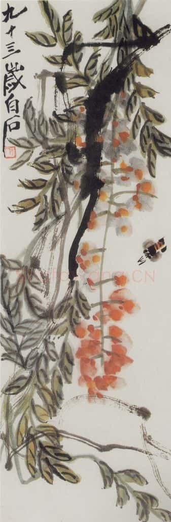 齐白石 紫藤蜜蜂 书画作品