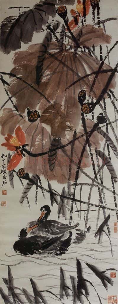 1951年 齐白石 荷花双鸭 书画作品