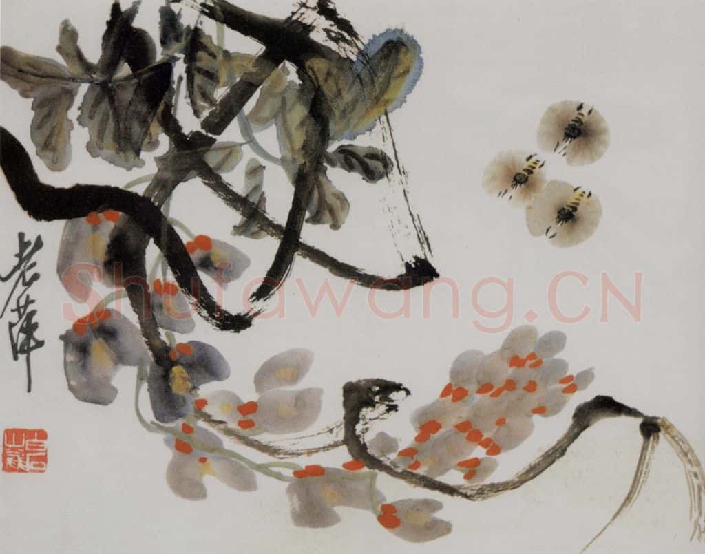 1951年 齐白石 紫藤蜜蜂 书画作品